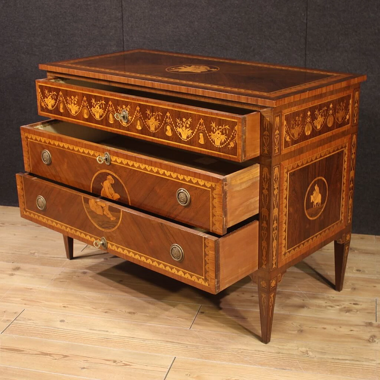 Inlaid dresser with three drawers in Louis XVI style, 1960s 12