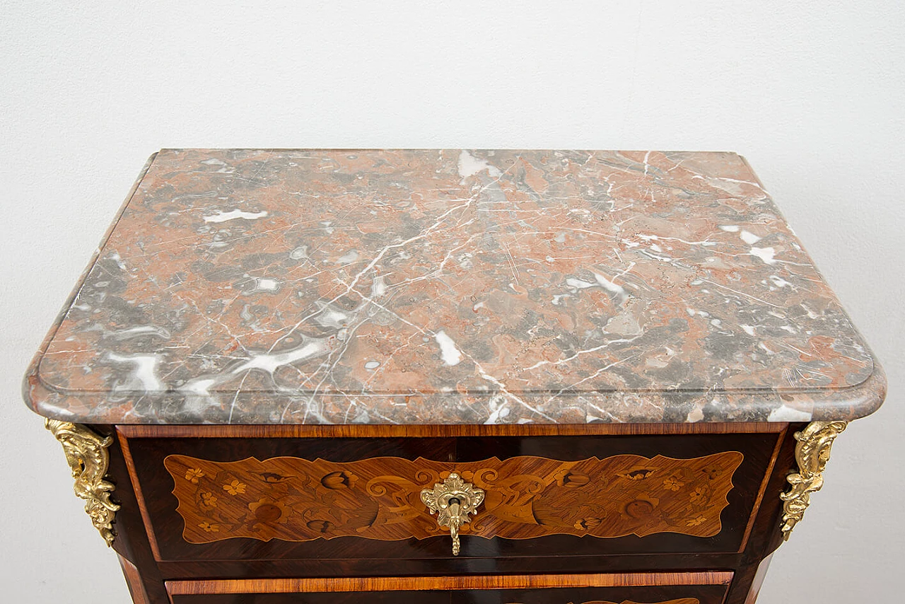 Napoleon III seven-drawers dresser in exotic woods with marble top, 19th century 2
