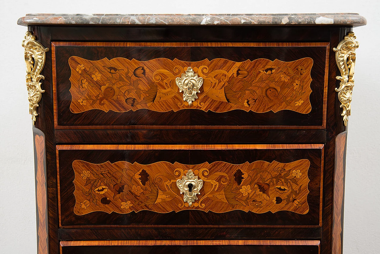 Napoleon III seven-drawers dresser in exotic woods with marble top, 19th century 4