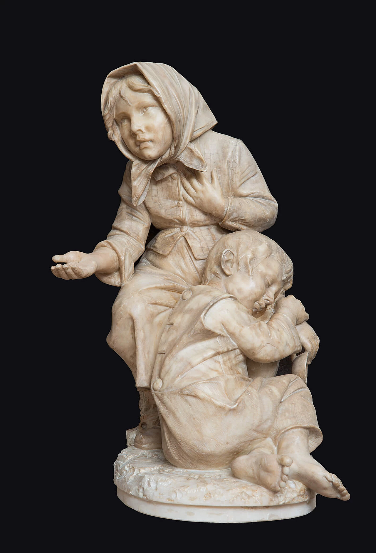 Scultura in alabastro raffigurante i figli mendicanti attribuita ad Antonio Frilli, '800 1