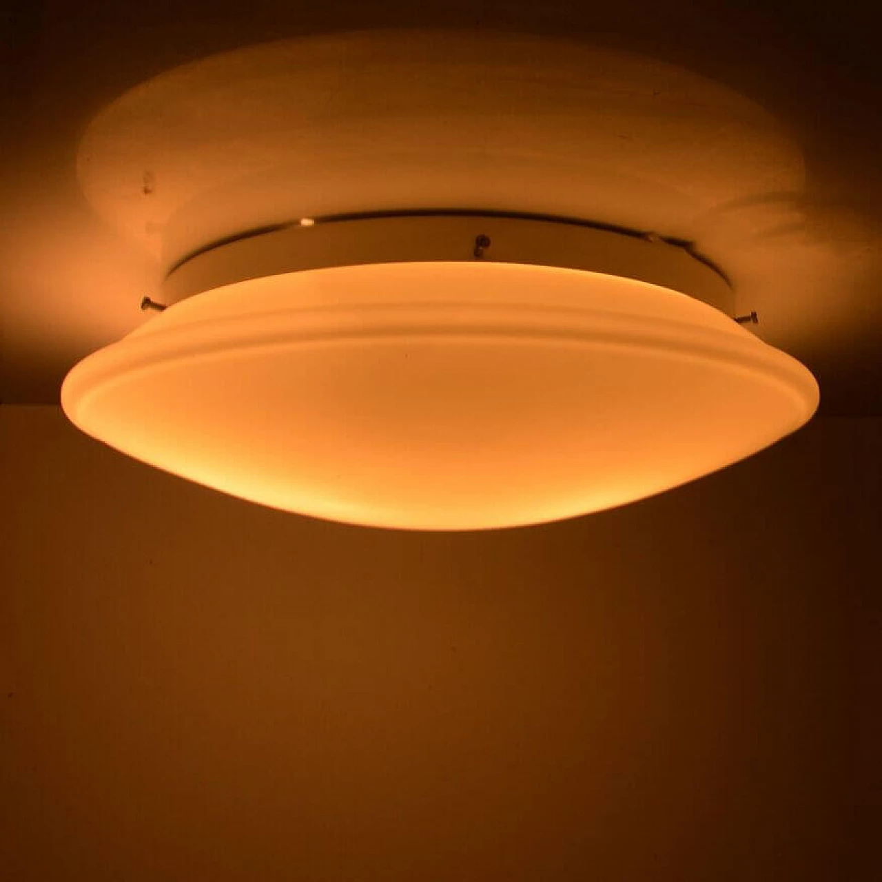 White glass ceiling lamp by Penko Pieńsk, 1970s 1