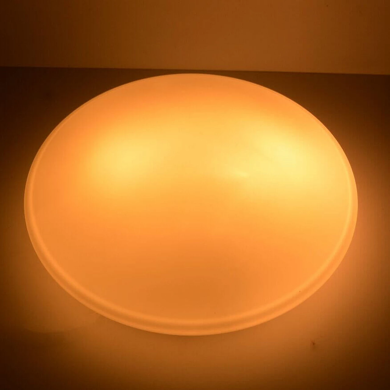 White glass ceiling lamp by Penko Pieńsk, 1970s 11