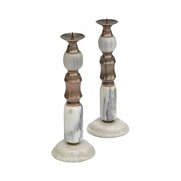 Pair of marble candlesticks in classical style, 1970s
