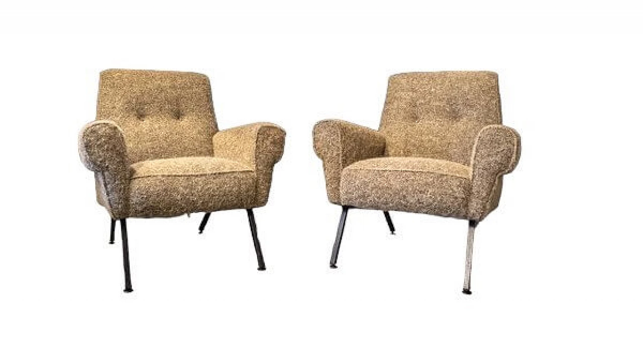 Pair of armchairs padded in fabric and metal legs, 1960s 7