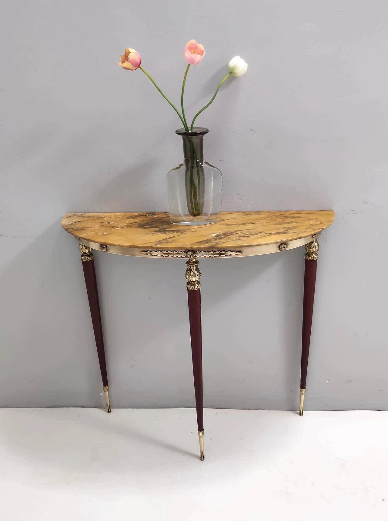 Lacquered beech console table with yellow Siena marble top, 1950s 1