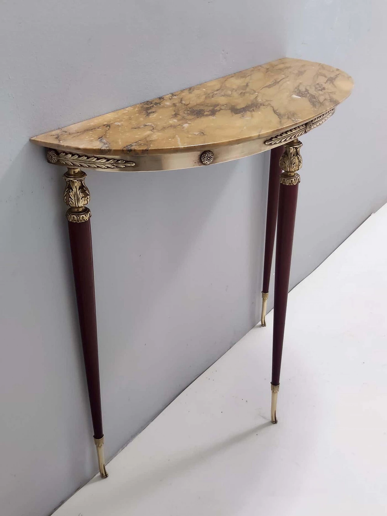 Lacquered beech console table with yellow Siena marble top, 1950s 2