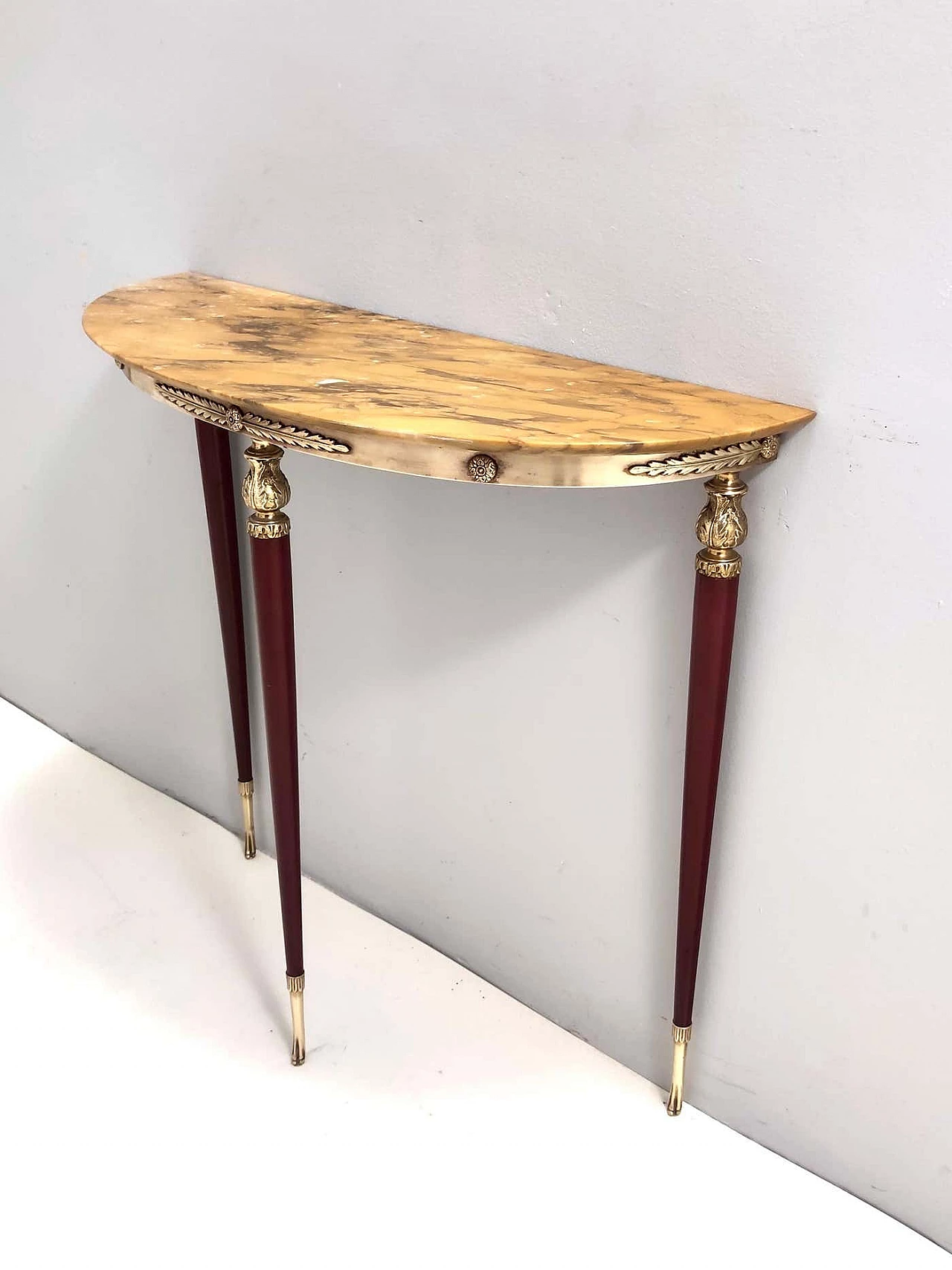 Lacquered beech console table with yellow Siena marble top, 1950s 3