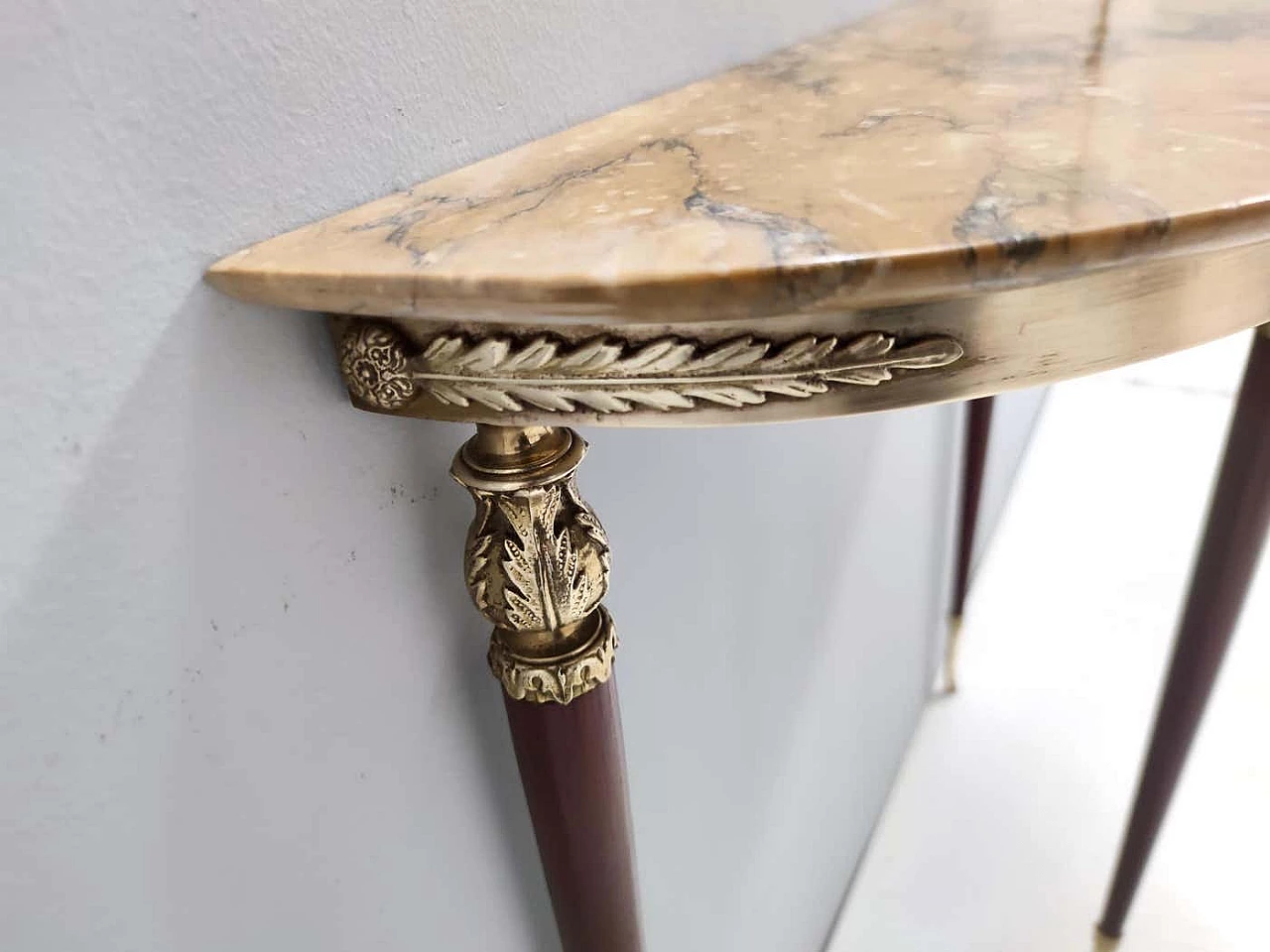 Lacquered beech console table with yellow Siena marble top, 1950s 5