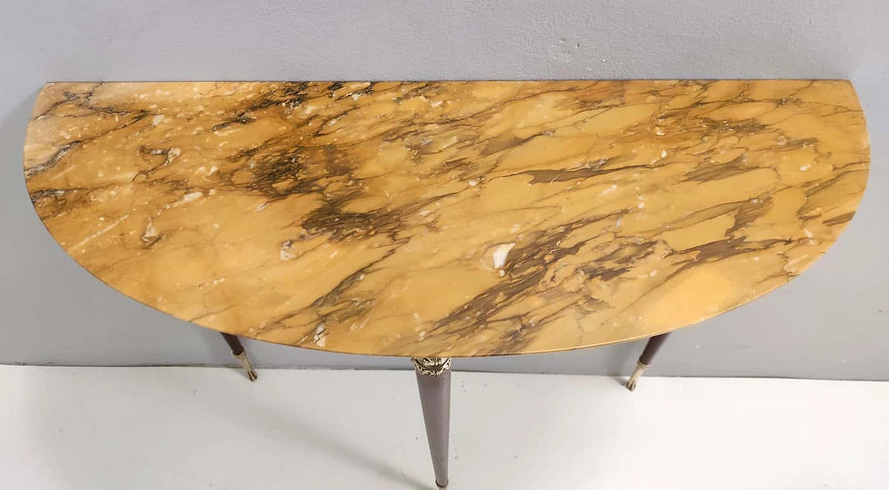 Lacquered beech console table with yellow Siena marble top, 1950s 7