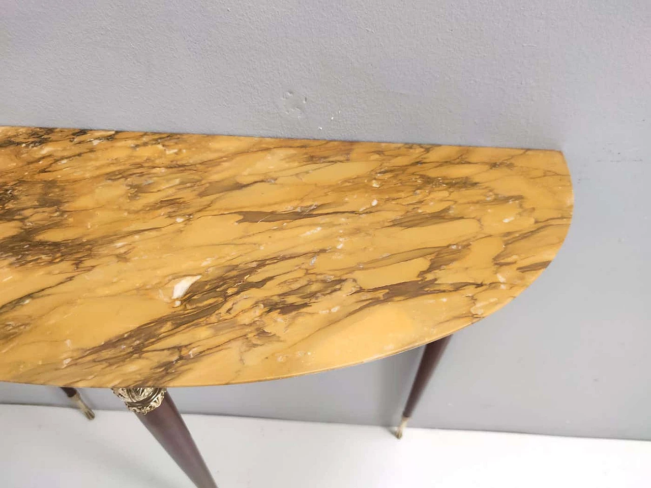 Lacquered beech console table with yellow Siena marble top, 1950s 8