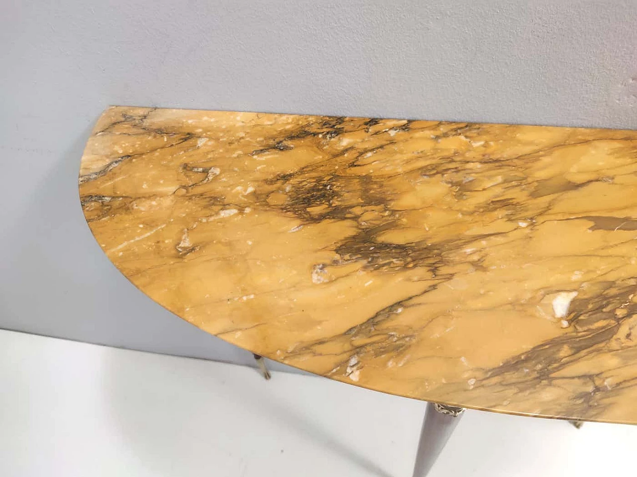 Lacquered beech console table with yellow Siena marble top, 1950s 9