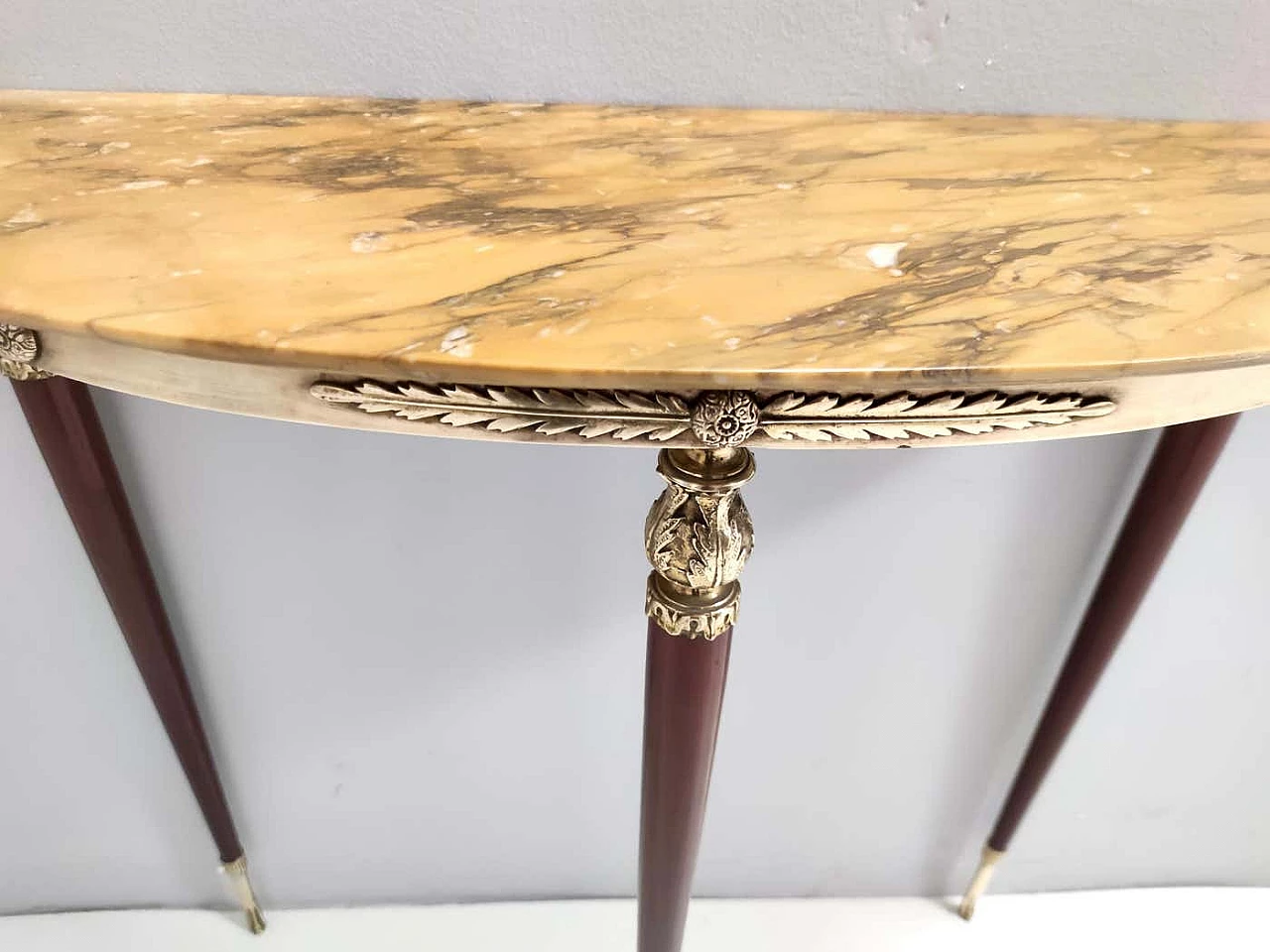 Lacquered beech console table with yellow Siena marble top, 1950s 11