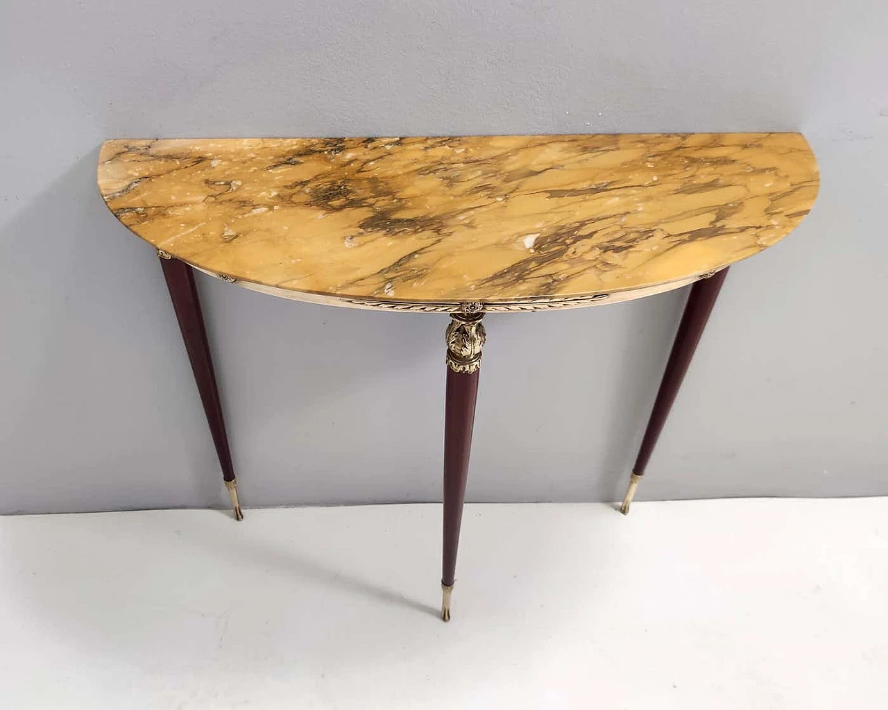 Lacquered beech console table with yellow Siena marble top, 1950s 12