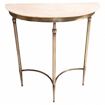 Brass console table with Portuguese pink marble top, 1950s