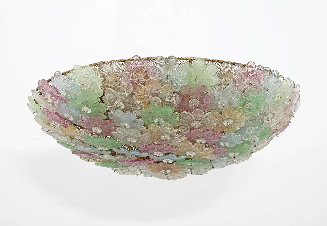 Murano glass flower basket ceiling lamp by Barovier & Toso, 1950s 4