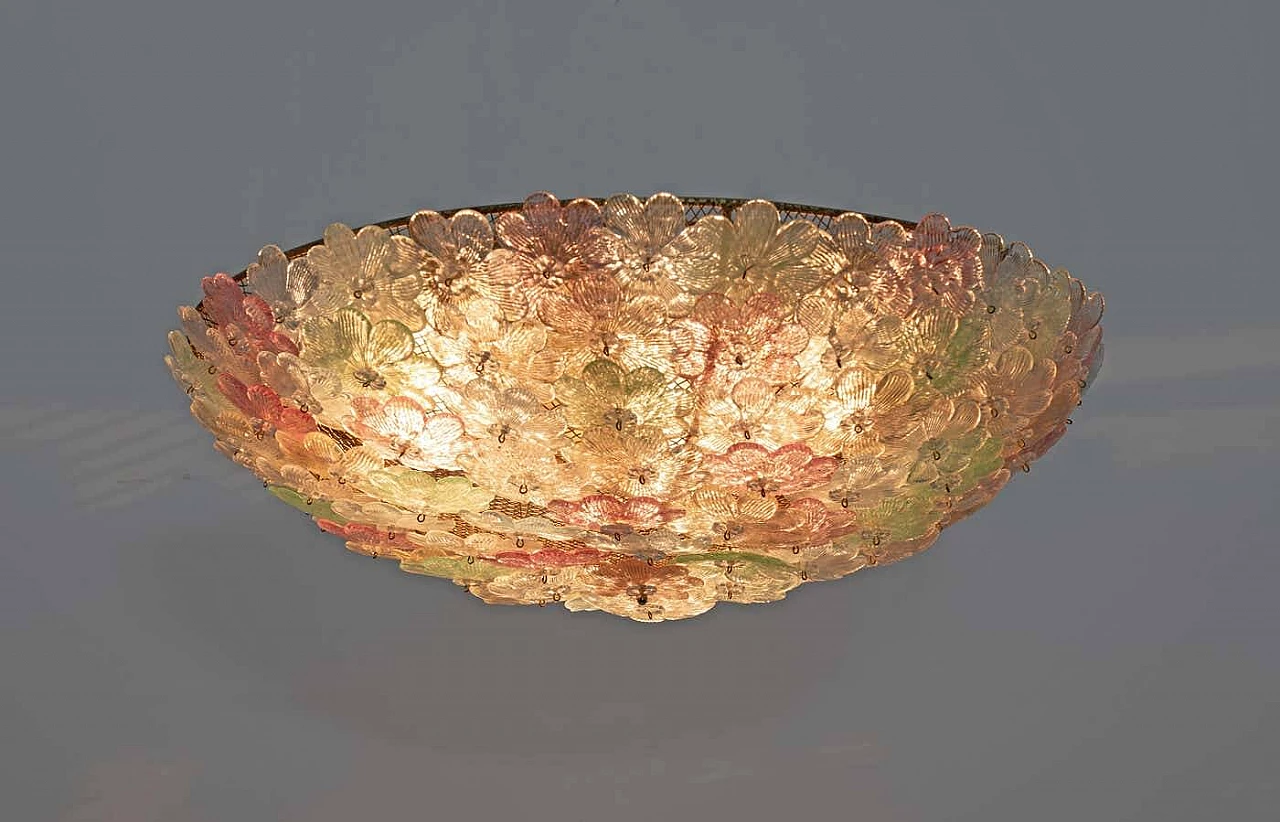 Murano glass flower basket ceiling lamp by Barovier & Toso, 1950s 5