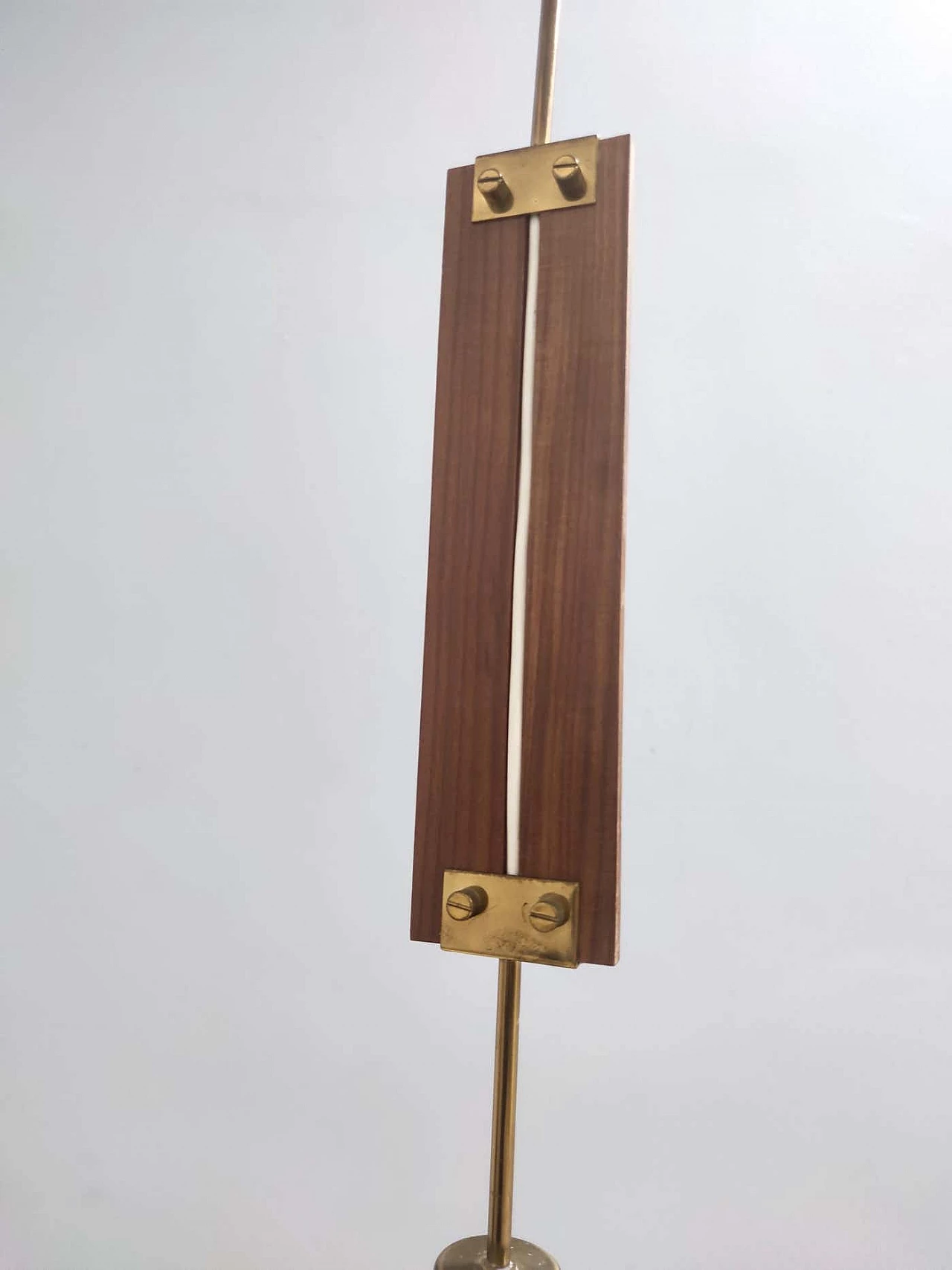 Enamelled opaline glass, teak and brass chandelier, 1960s 3