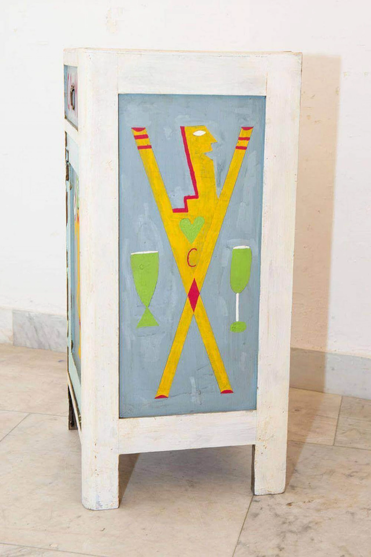 Wood sideboard painted in the style of Fortunato Depero 15