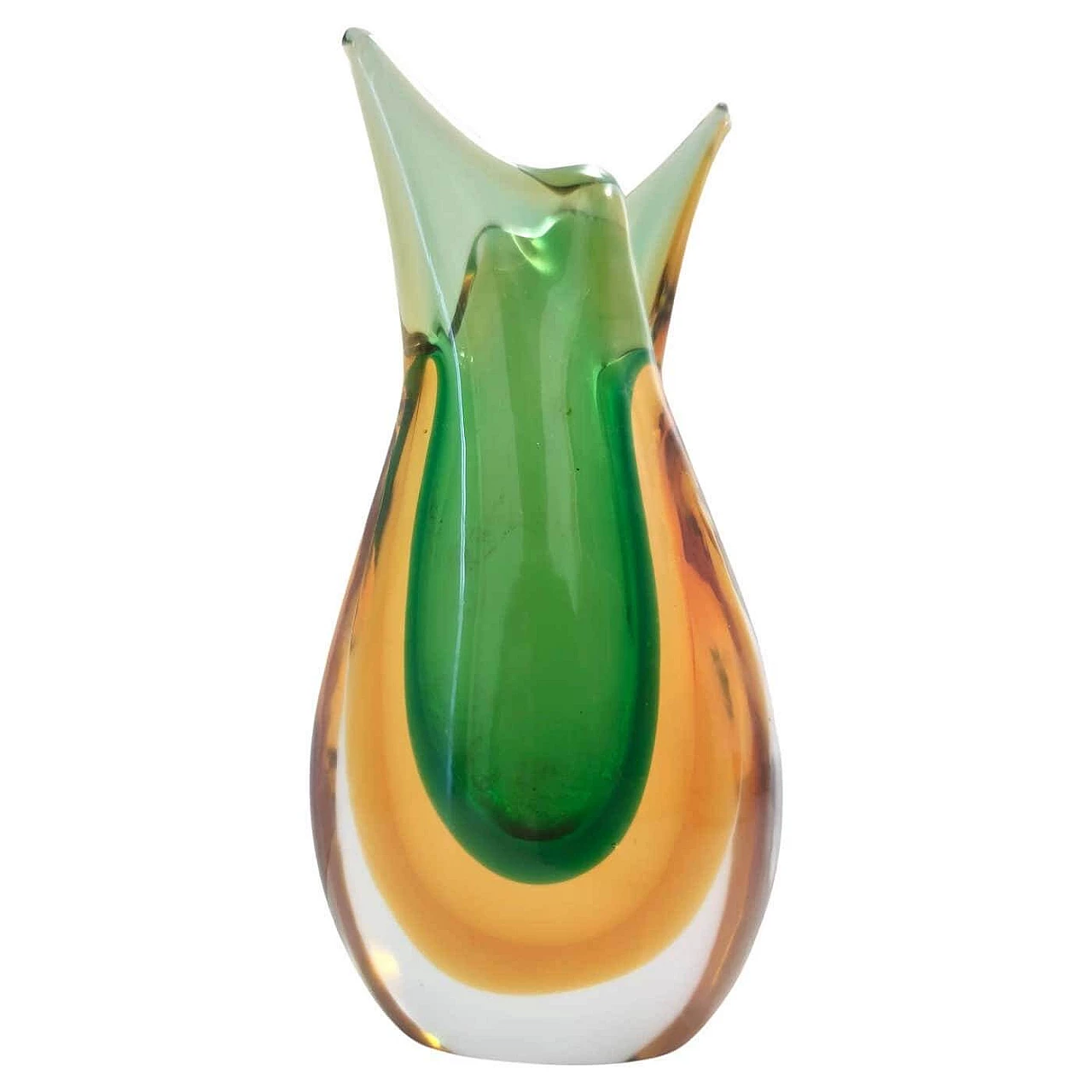 Vaso in vetro di Murano Sommerso verde e arancione di Flavio Poli, anni '50 1