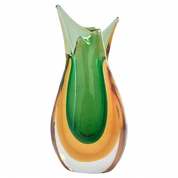 Green and orange submerged Murano glass vase by Flavio Poli, 1950s