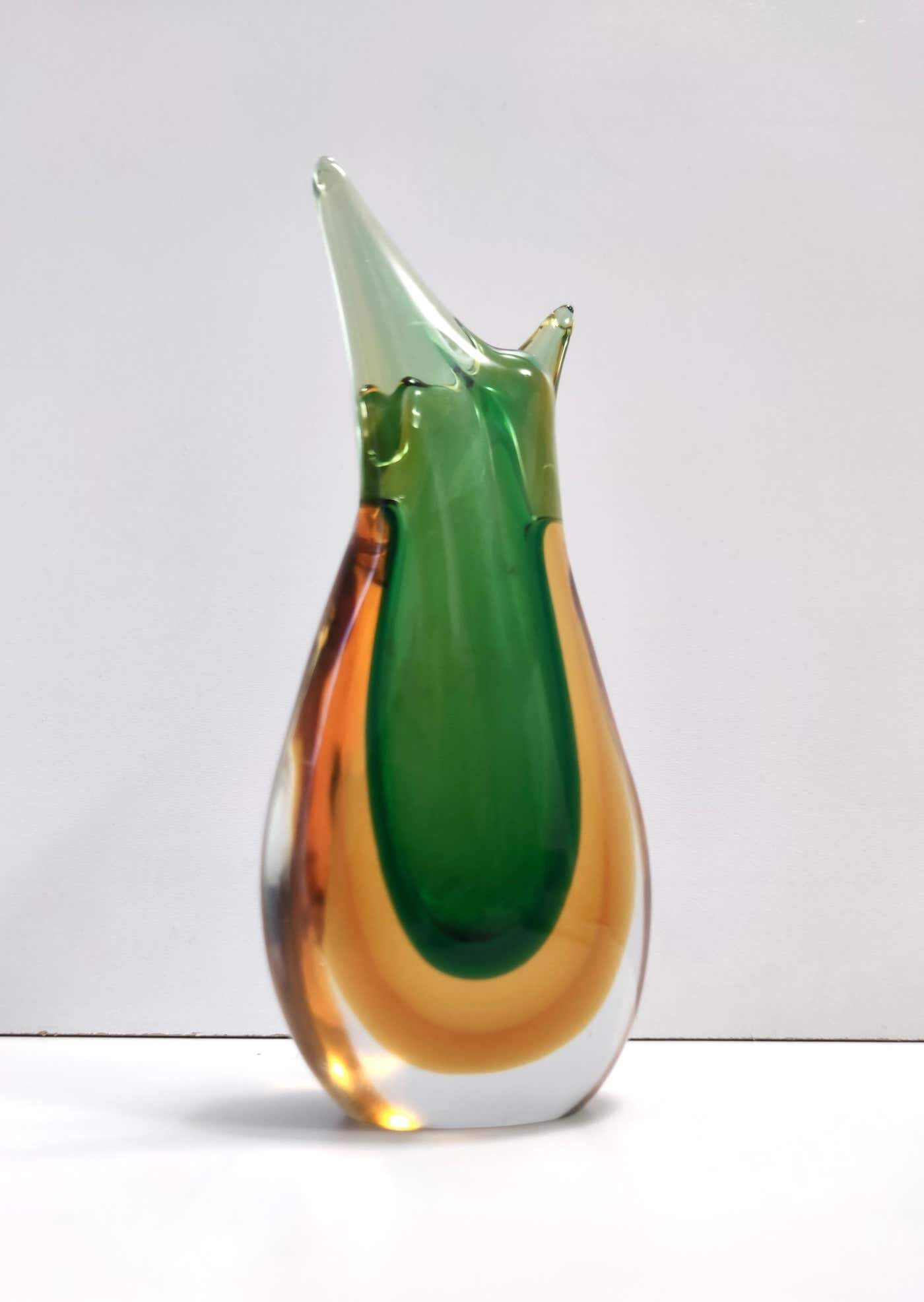 Green and orange submerged Murano glass vase by Flavio Poli, 1950s