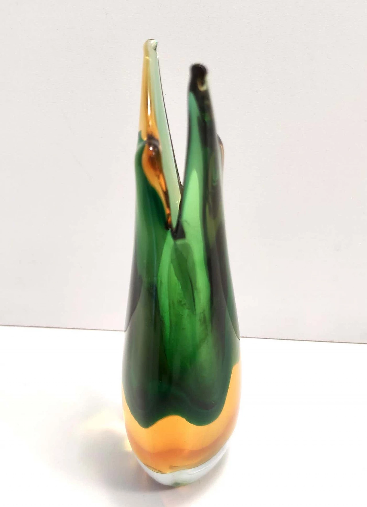 Vaso in vetro di Murano Sommerso verde e arancione di Flavio Poli, anni '50 3