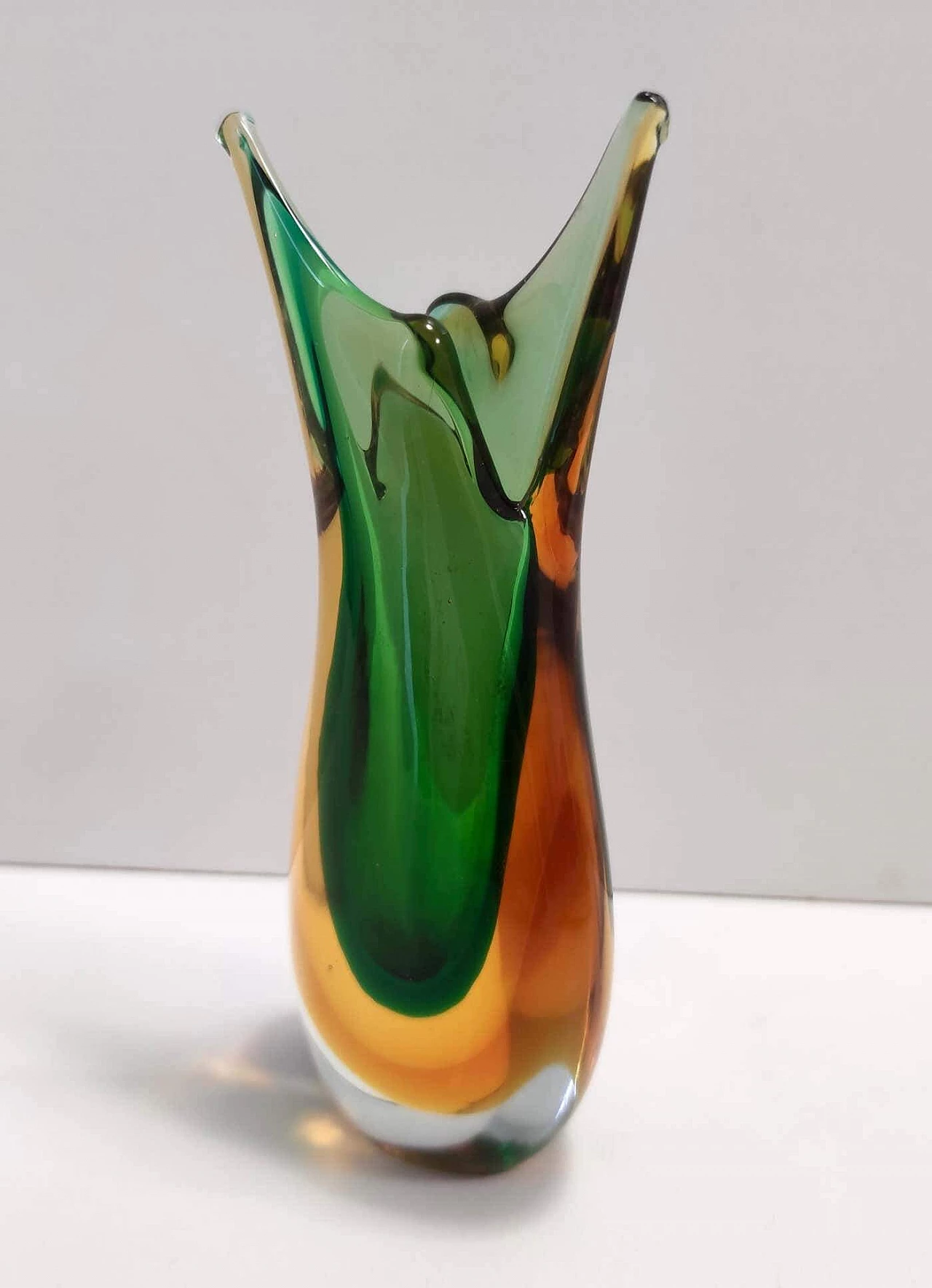 Vaso in vetro di Murano Sommerso verde e arancione di Flavio Poli, anni '50 4