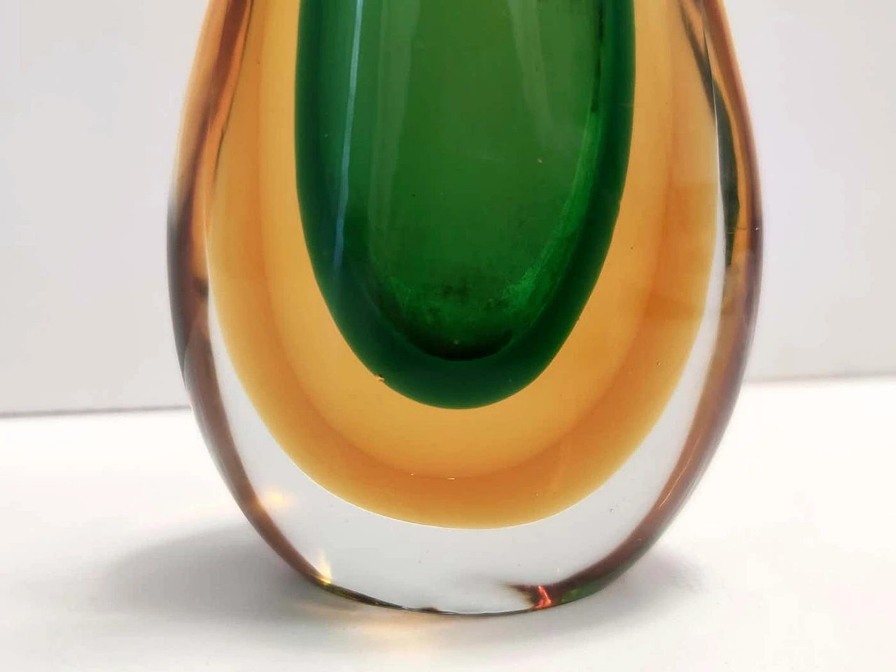 Vaso in vetro di Murano Sommerso verde e arancione di Flavio Poli, anni '50 5