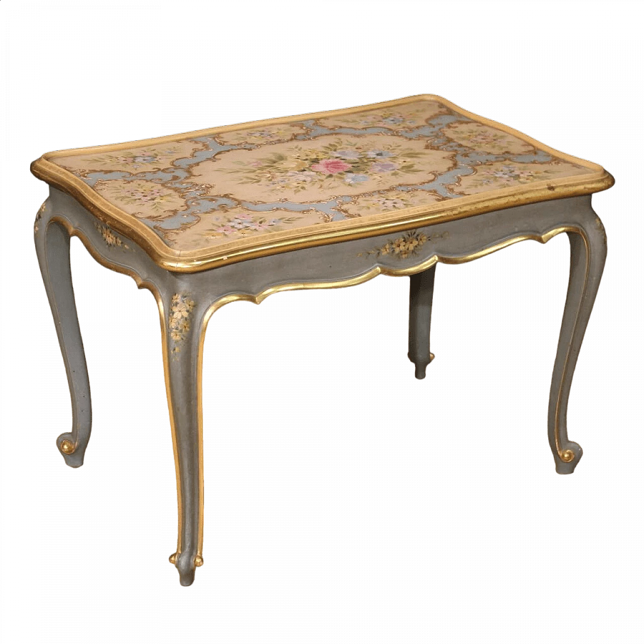 Tavolino stile veneziano in legno laccato, dorato e dipinto, anni '60 13