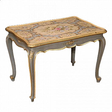 Tavolino stile veneziano in legno laccato, dorato e dipinto, anni '60