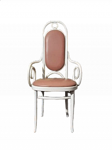 Lacquered bentwood armchair with pink leather details by Thonet, 1980s