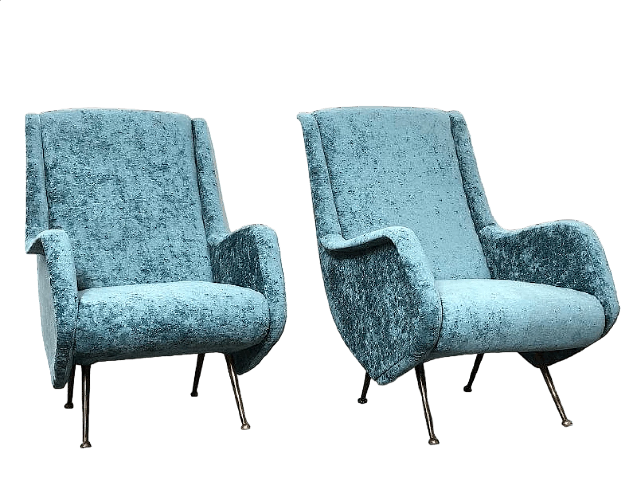 Coppia di poltrone in velluto di Aldo Morbelli per ISA Bergamo, anni '50 15