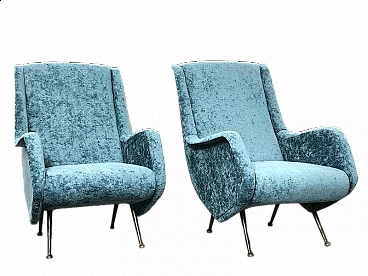 Pair of velvet armchairs by Aldo Morbelli for ISA Bergamo, 1950s
