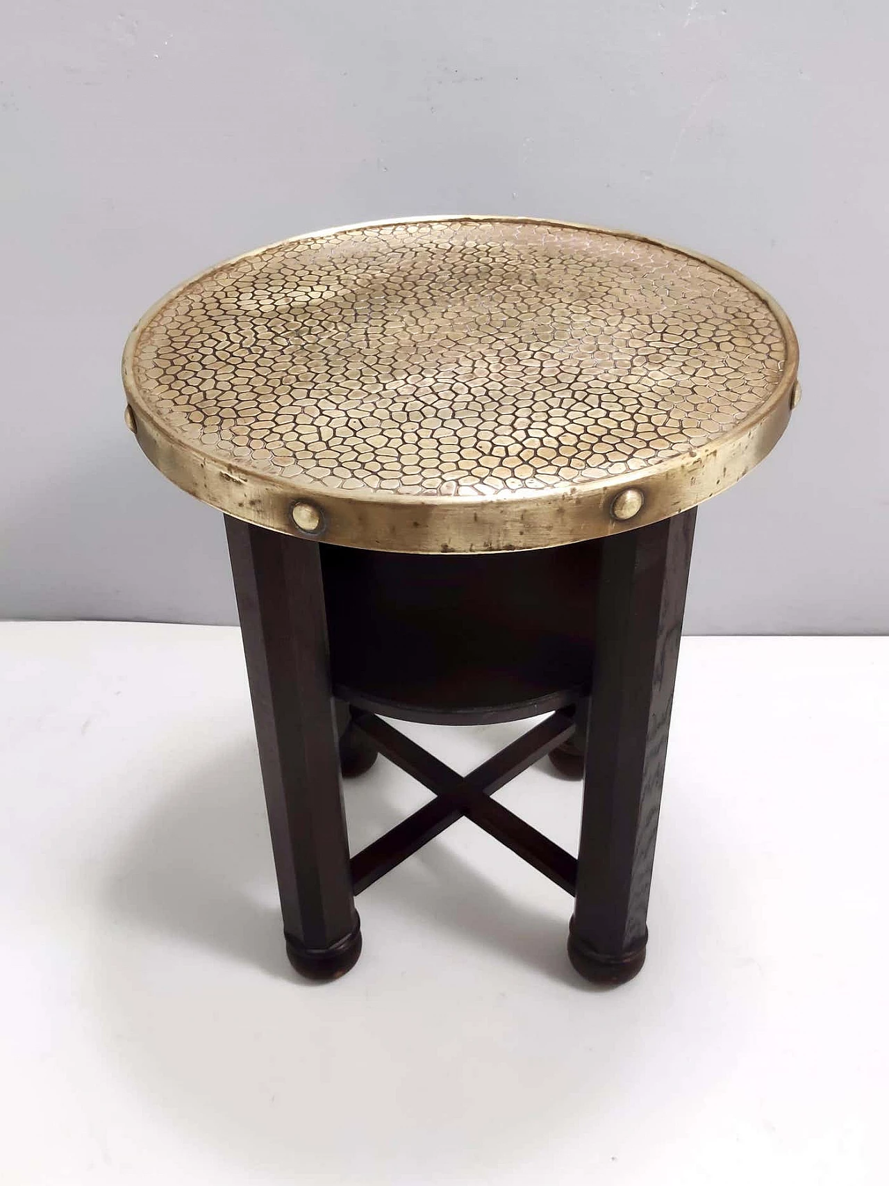 Durmast Secessionist coffee table with round brass top, 1920s 2