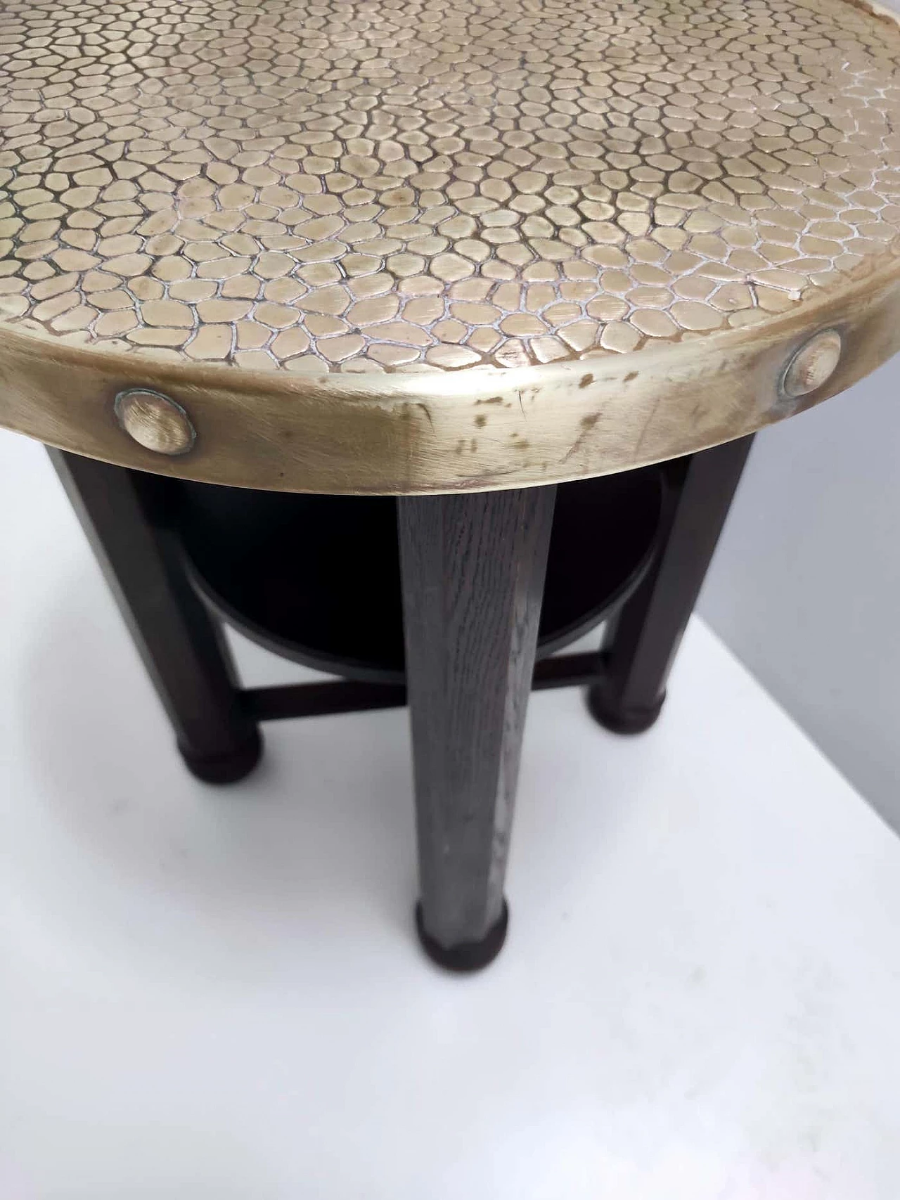 Durmast Secessionist coffee table with round brass top, 1920s 8