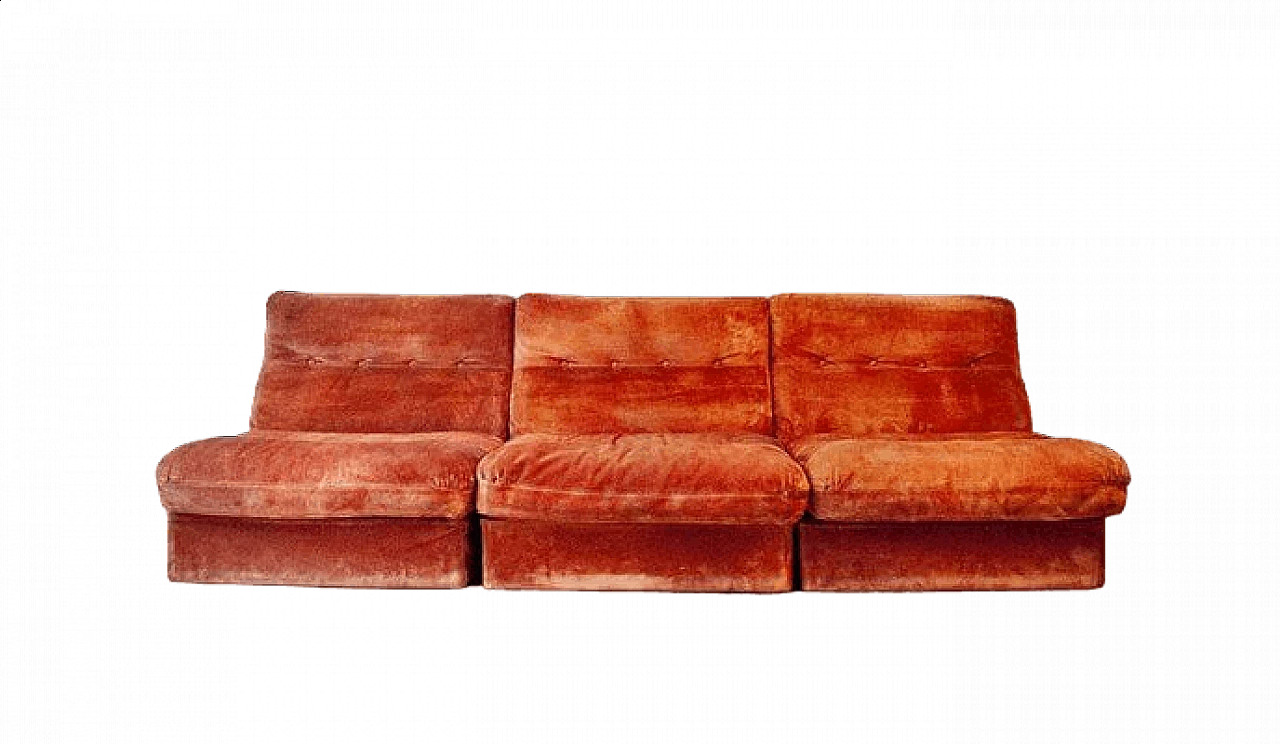 3 Suede orange sofas by Antonello Mosca for Cinova, 1960s 12