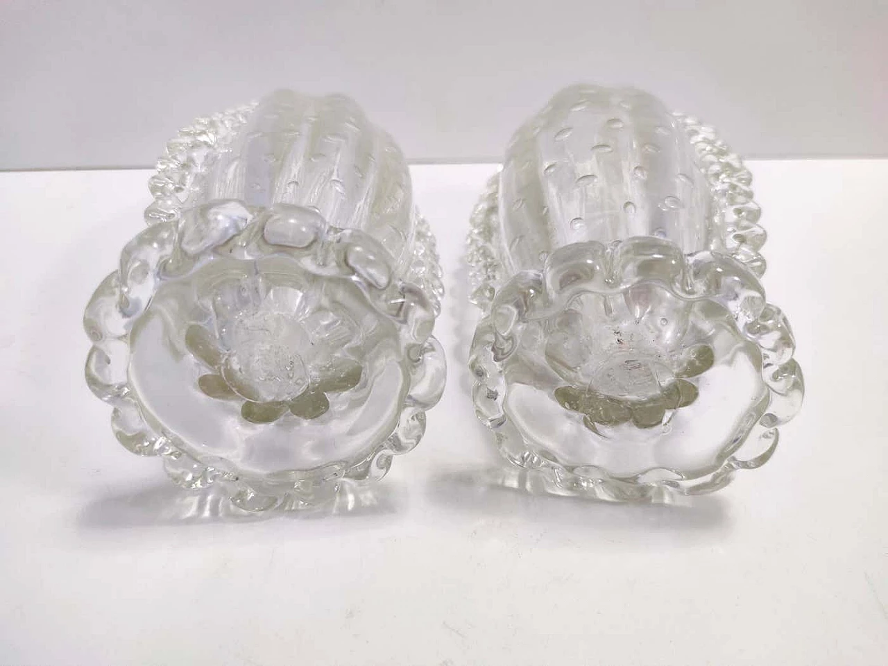Pair of transparent Bullicant Murano glass vases by Ercole Barovier, 1930s 7