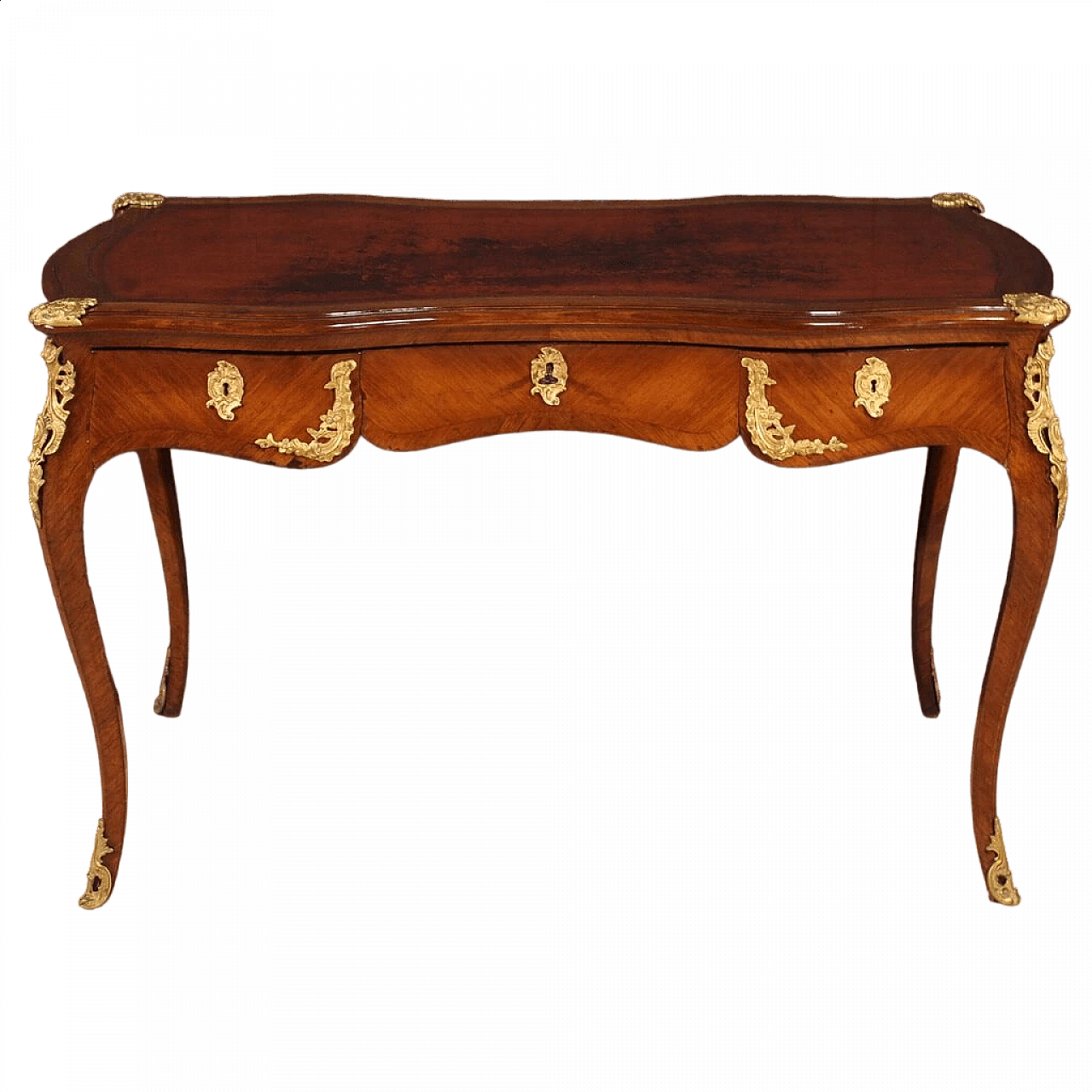 French Napoleon III mahogany veneered writing desk, late 19th century 13