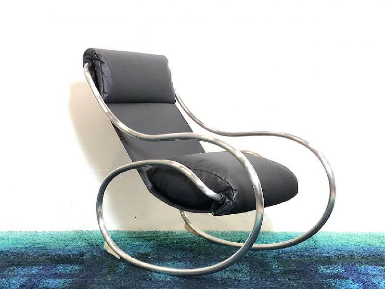 Leatherette and steel rocking armchair by Heals, 1970s 3