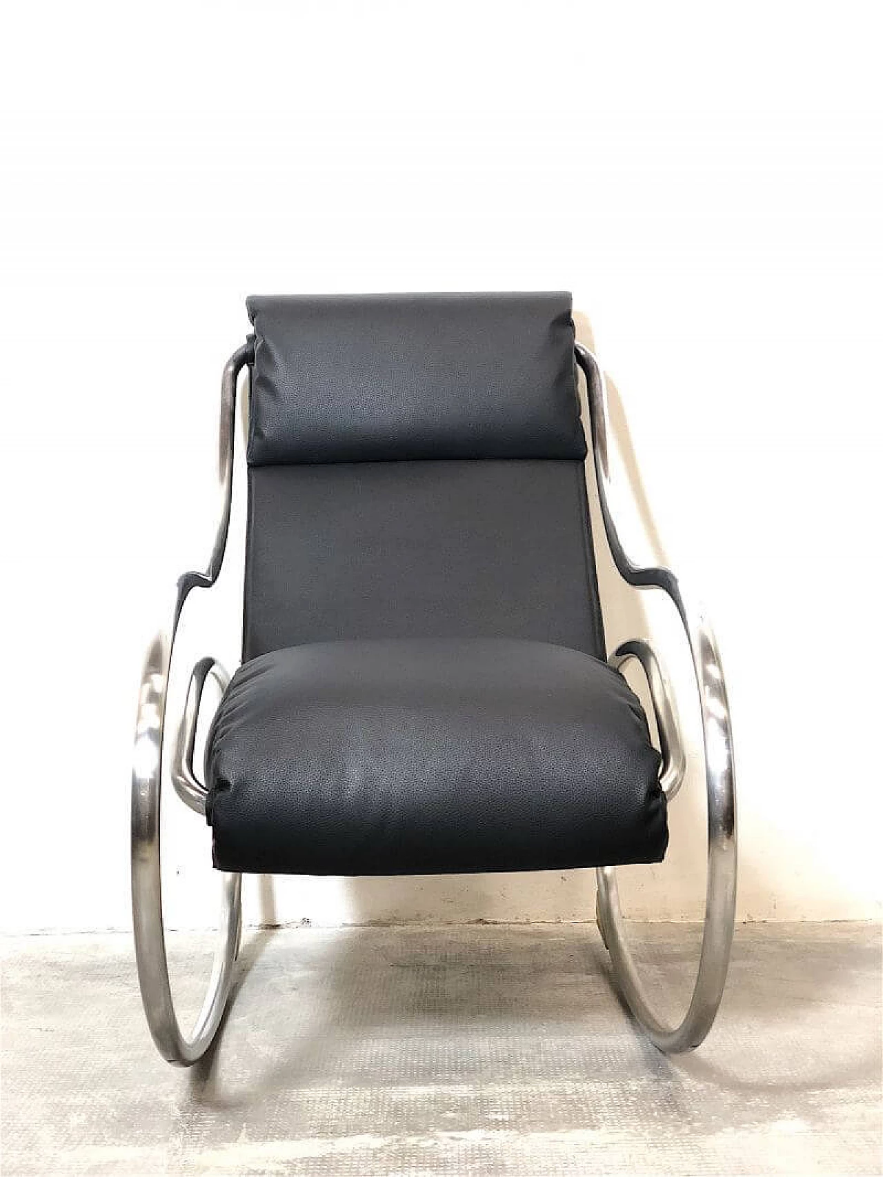 Leatherette and steel rocking armchair by Heals, 1970s 6