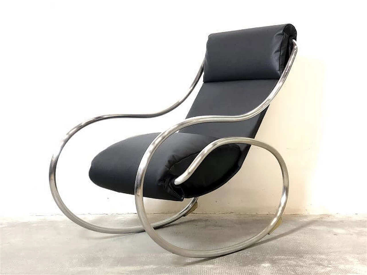 Leatherette and steel rocking armchair by Heals, 1970s 8