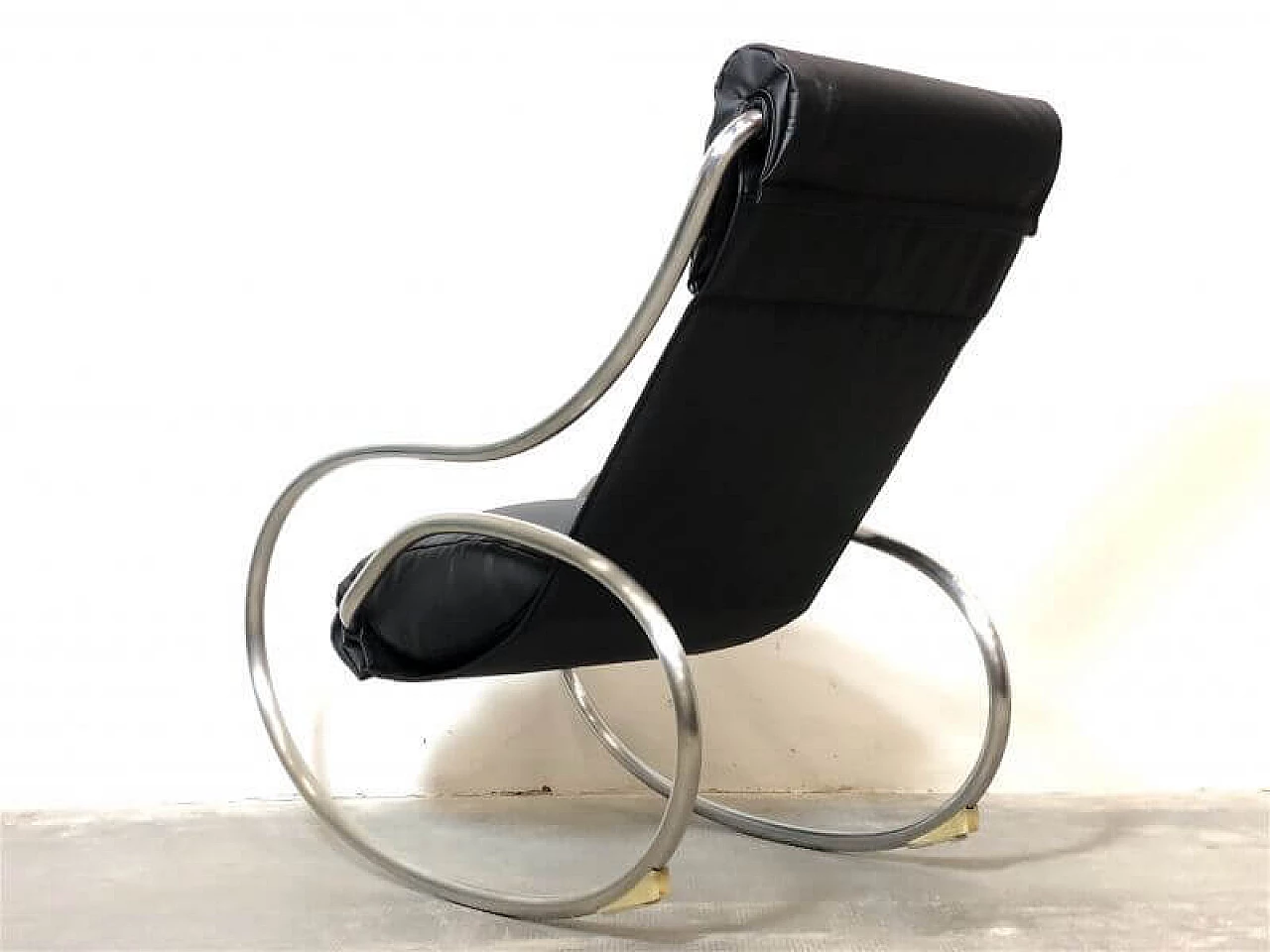 Leatherette and steel rocking armchair by Heals, 1970s 10