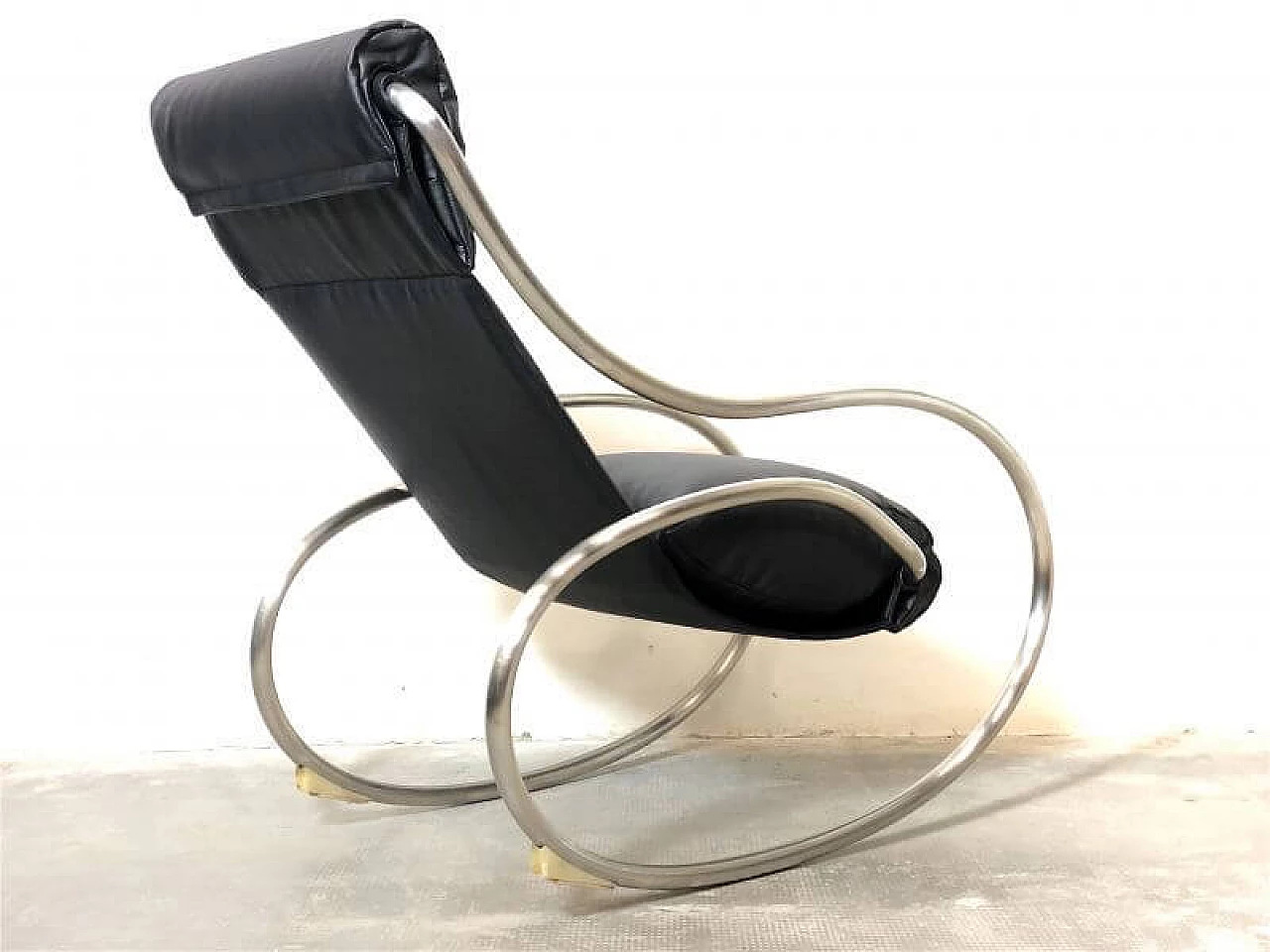 Leatherette and steel rocking armchair by Heals, 1970s 12