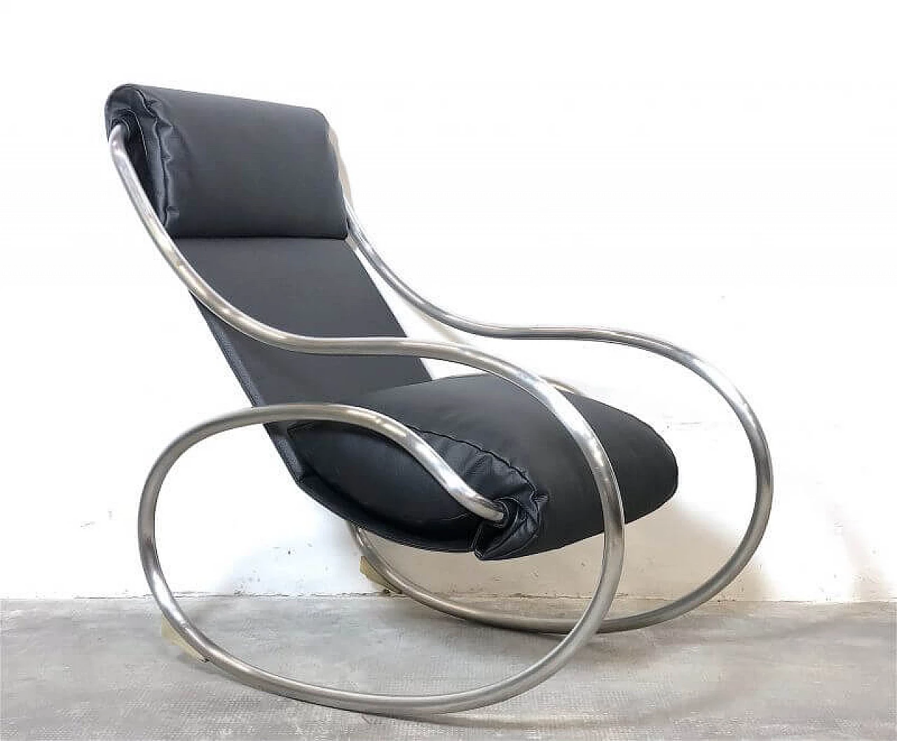 Leatherette and steel rocking armchair by Heals, 1970s 14