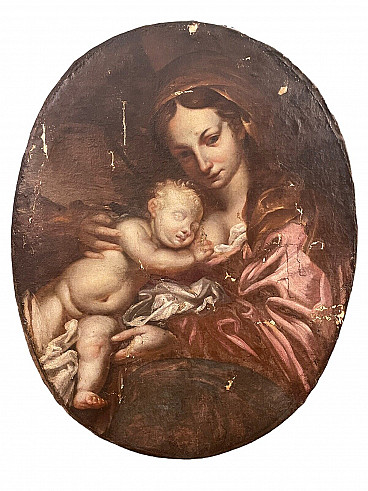 Madonna con Bambino dormiente, olio su tela, '600