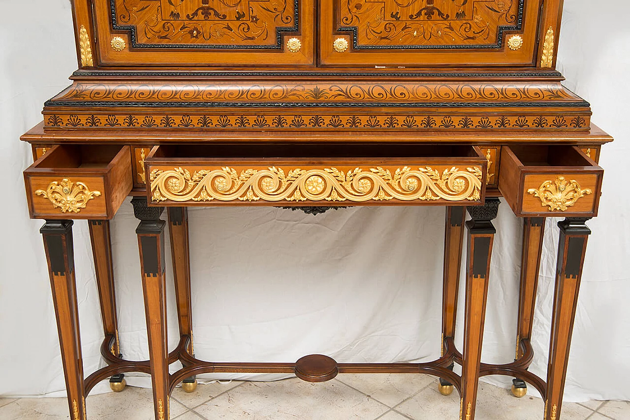 Double-bodied sideboard in exotic woods with gilded bronze grafts, early 20th century 3