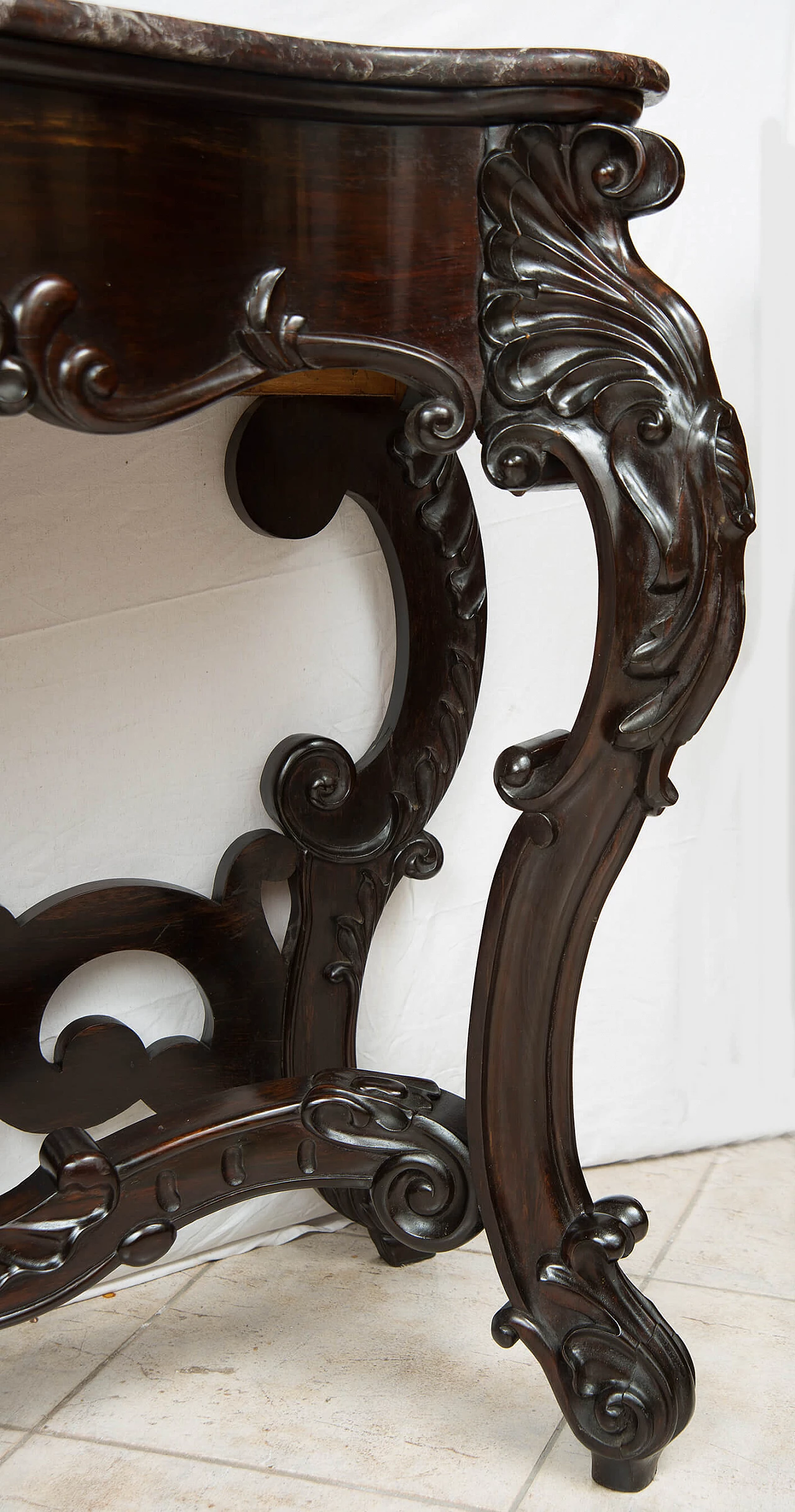 Neapolitan Louis Philippe console table in exotic wood with Levanto red marble top, 19th century 4