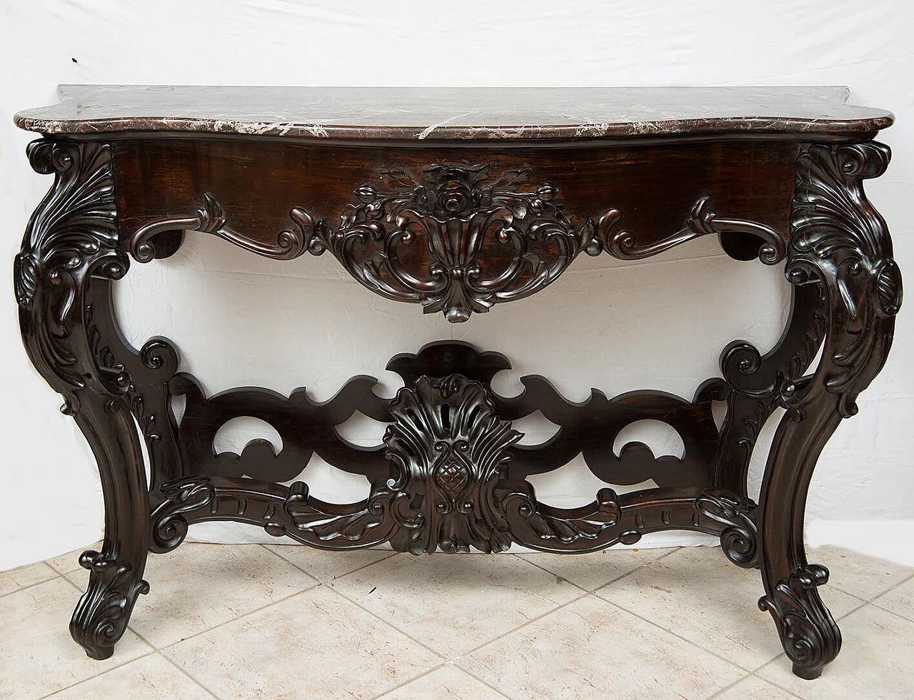 Neapolitan Louis Philippe console table in exotic wood with Levanto red marble top, 19th century 5