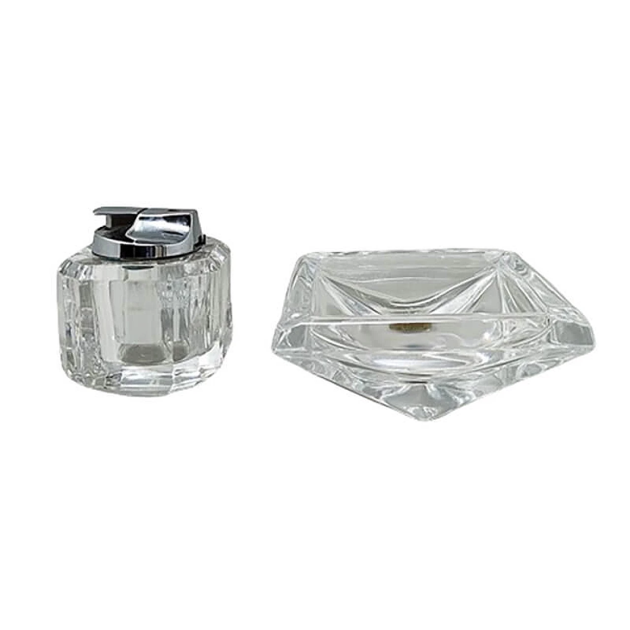 Crystal ashtray and table lighter by Cristal D'Arques, 1970s 1