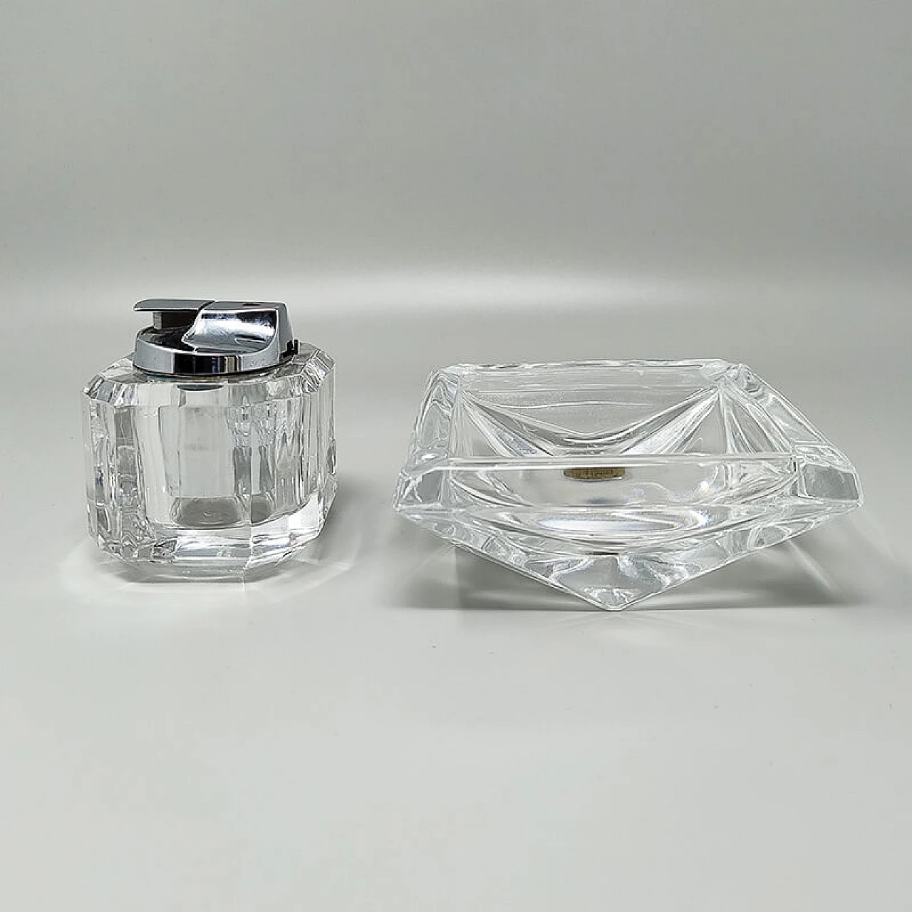 Crystal ashtray and table lighter by Cristal D'Arques, 1970s 2